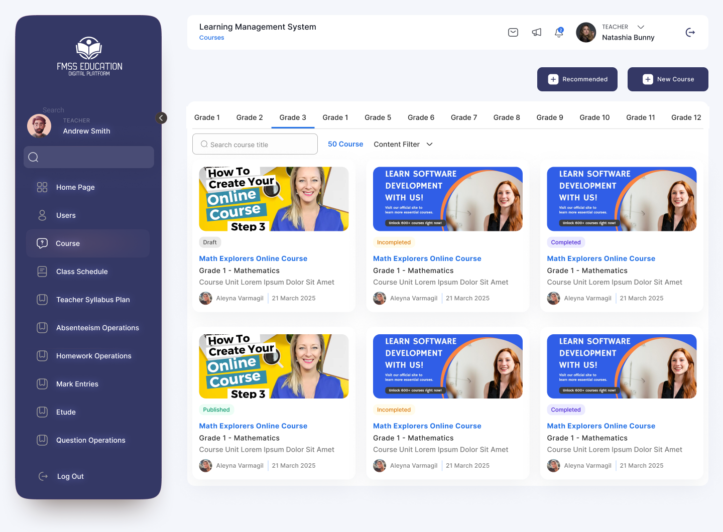 Learning Management Interface