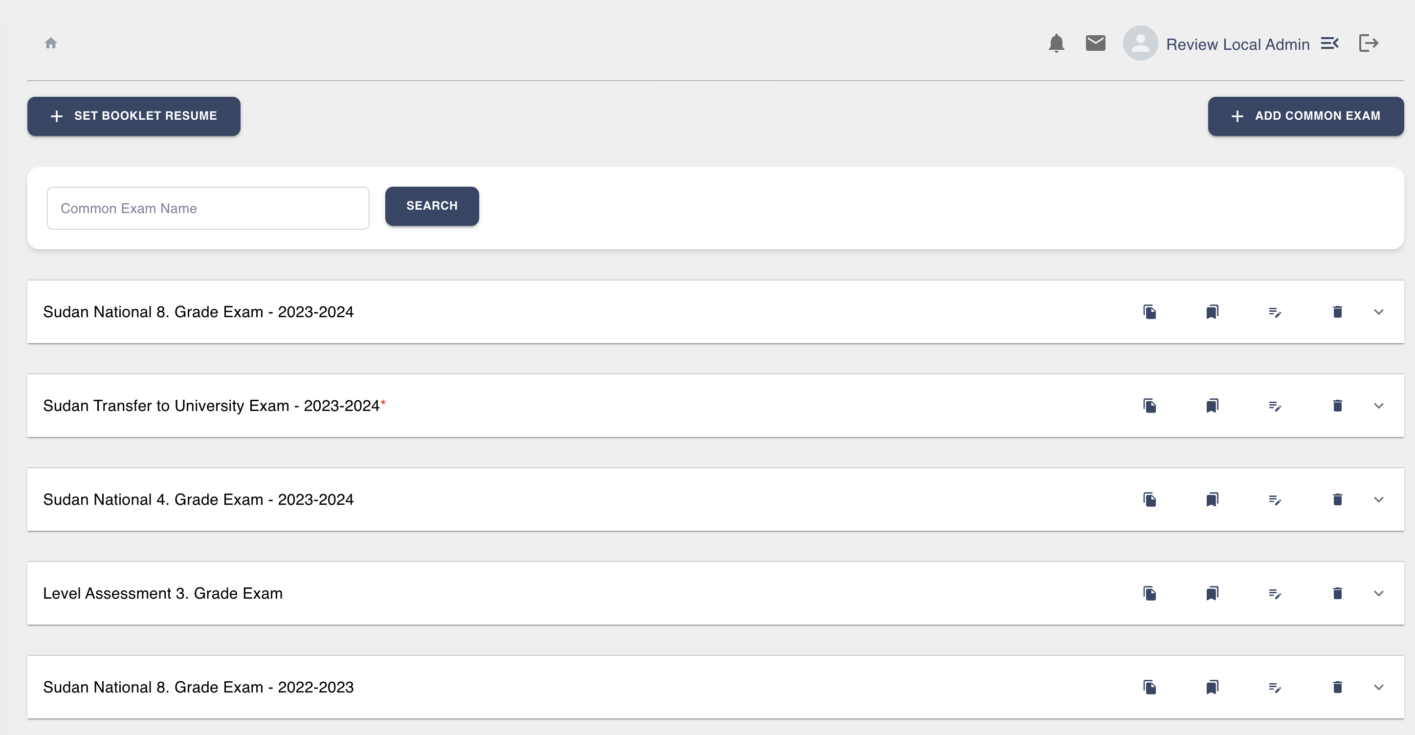 National/Central Exams Interface